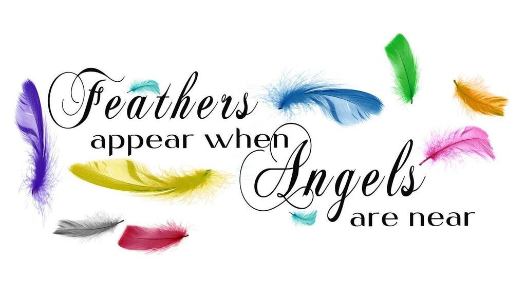 Rainbow colours Feathers appear when Angels quote Canvas Wall Art Picture Print