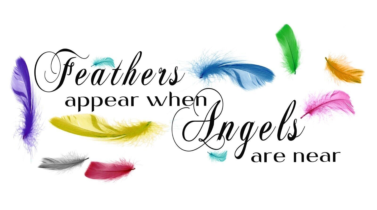 Rainbow colours Feathers appear when Angels quote Canvas Wall Art Picture Print