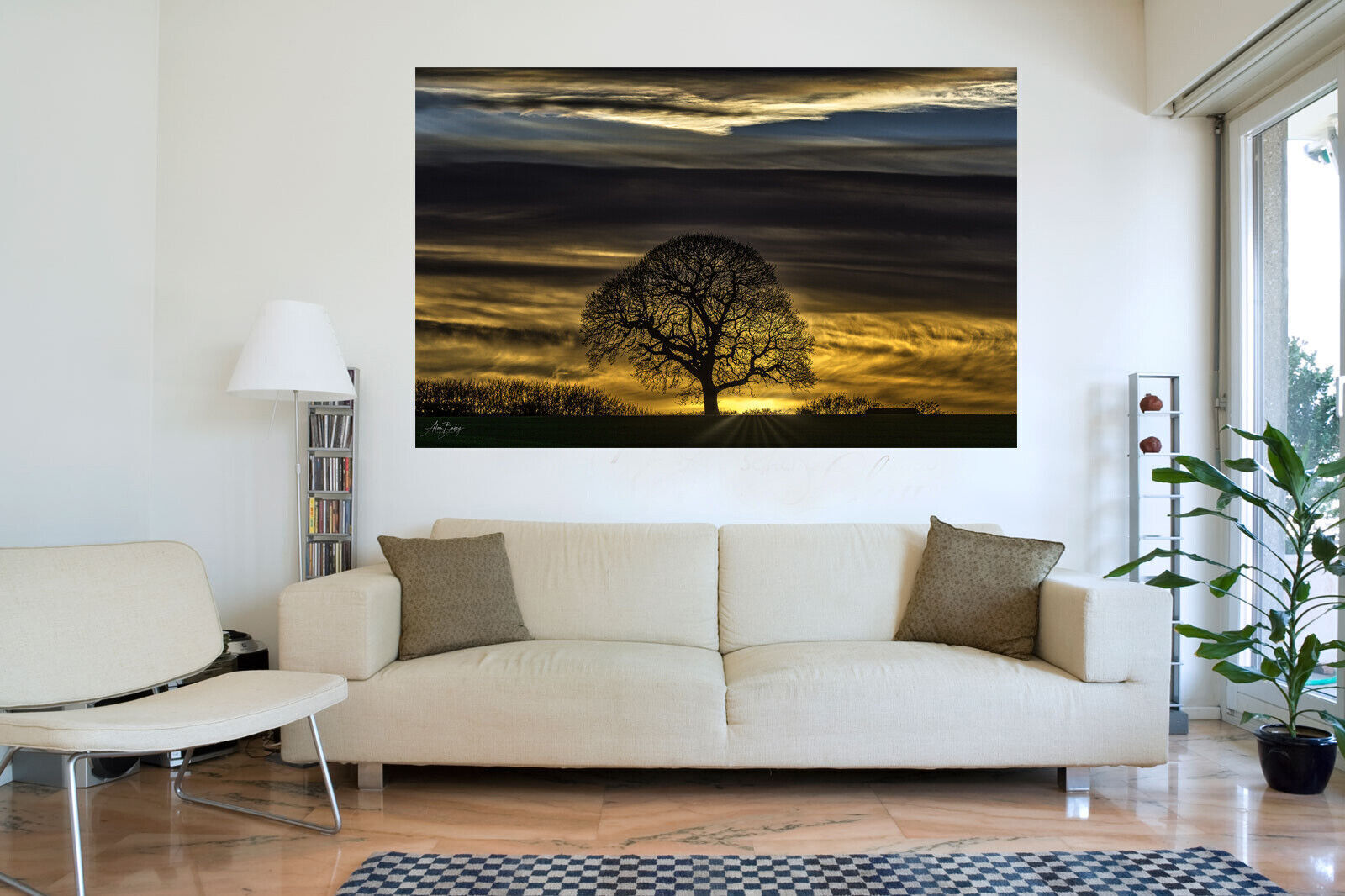 Sunset on Oak Tree on Farm Landscape Canvas Wall Art Picture Print