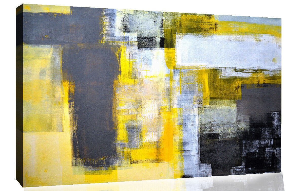 Modern Grey Yellow Abstract Oil Painting Canvas Wall Art Picture Print