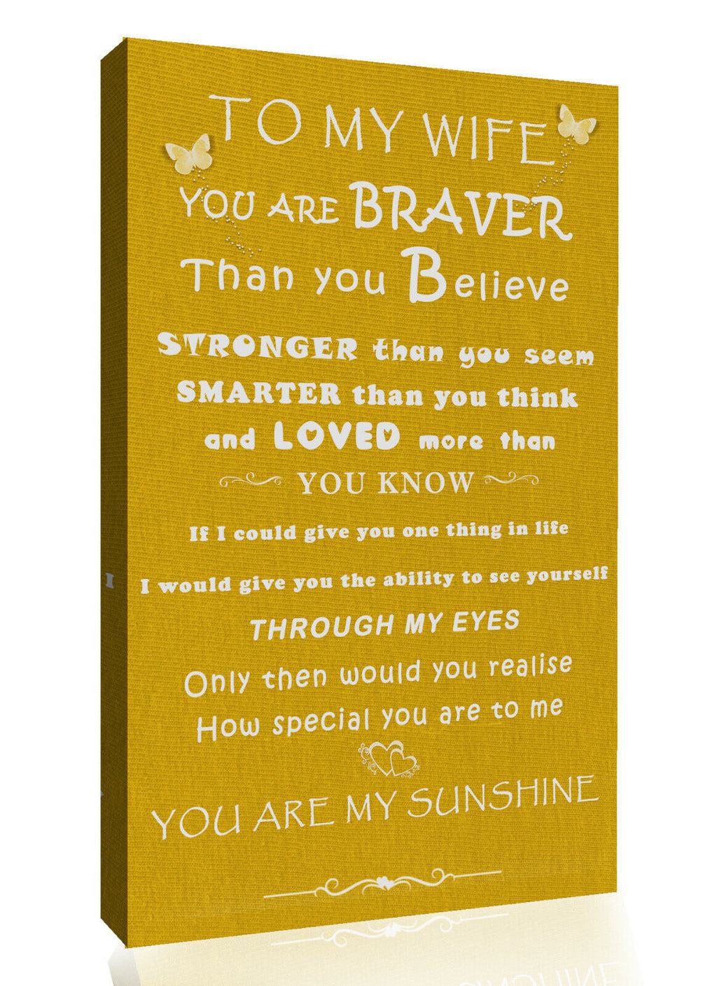 'Wife' -  Any name - Loved Quote on CANVAS WALL ART Picture Print Mustard Yellow