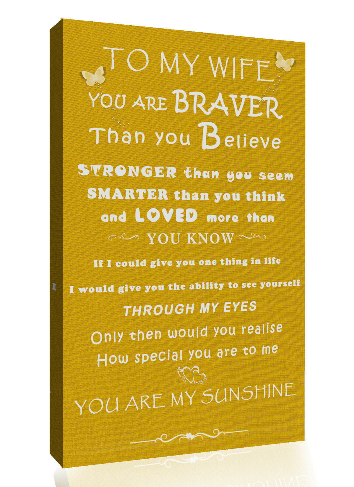 'Wife' -  Any name - Loved Quote on CANVAS WALL ART Picture Print Mustard Yellow