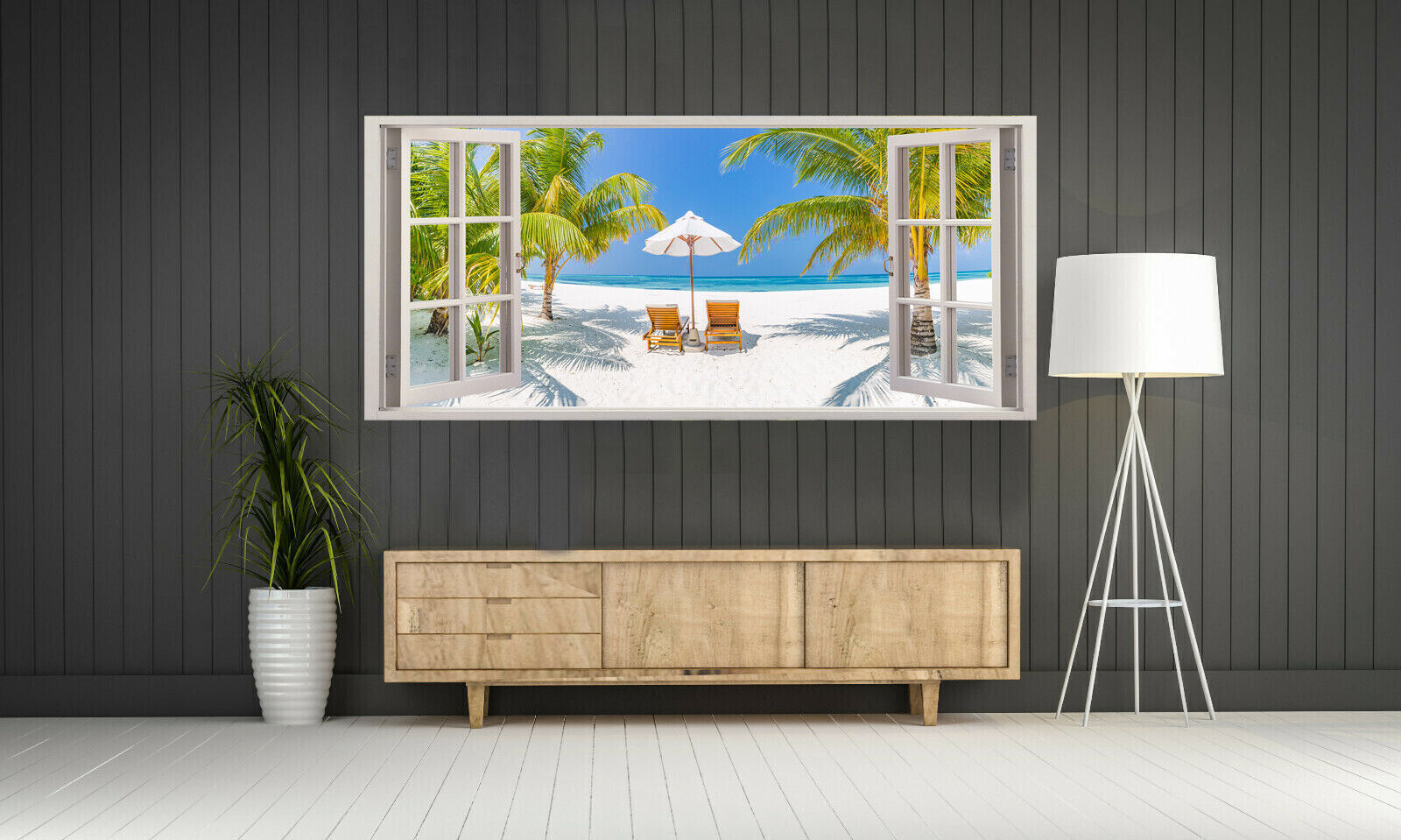 Beach Landscape View 3D Window Effect Canvas Wall Art Picture Print