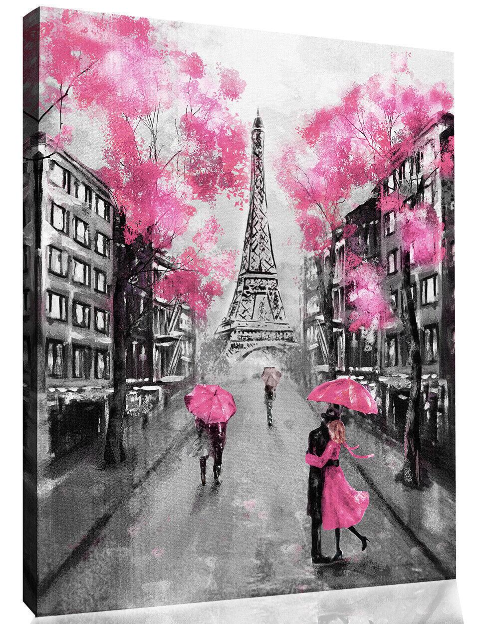 Pink Black & White Paris Oil Painting Canvas Wall Art Picture Print