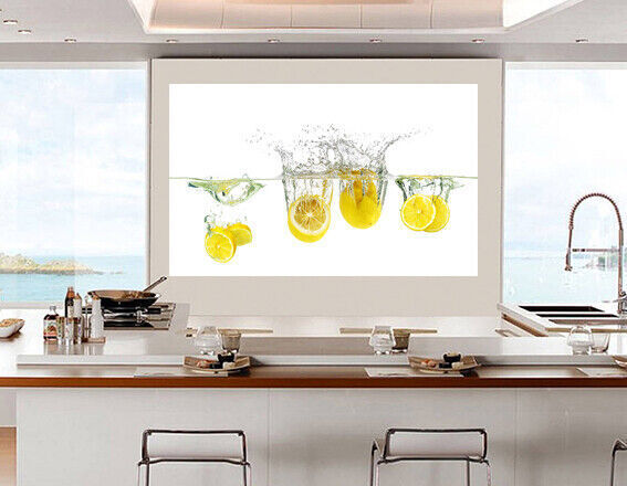 Lemon Fruit Splash Kitchen Picture CANVAS WALL ART Print Picture - Yellow