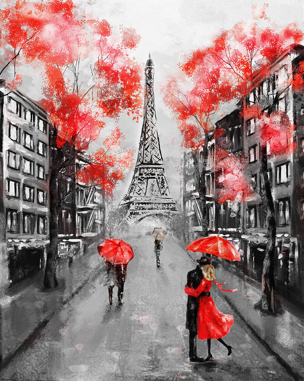 Red Black & White Paris Oil Painting Canvas Wall Art Picture Print Various Sizes