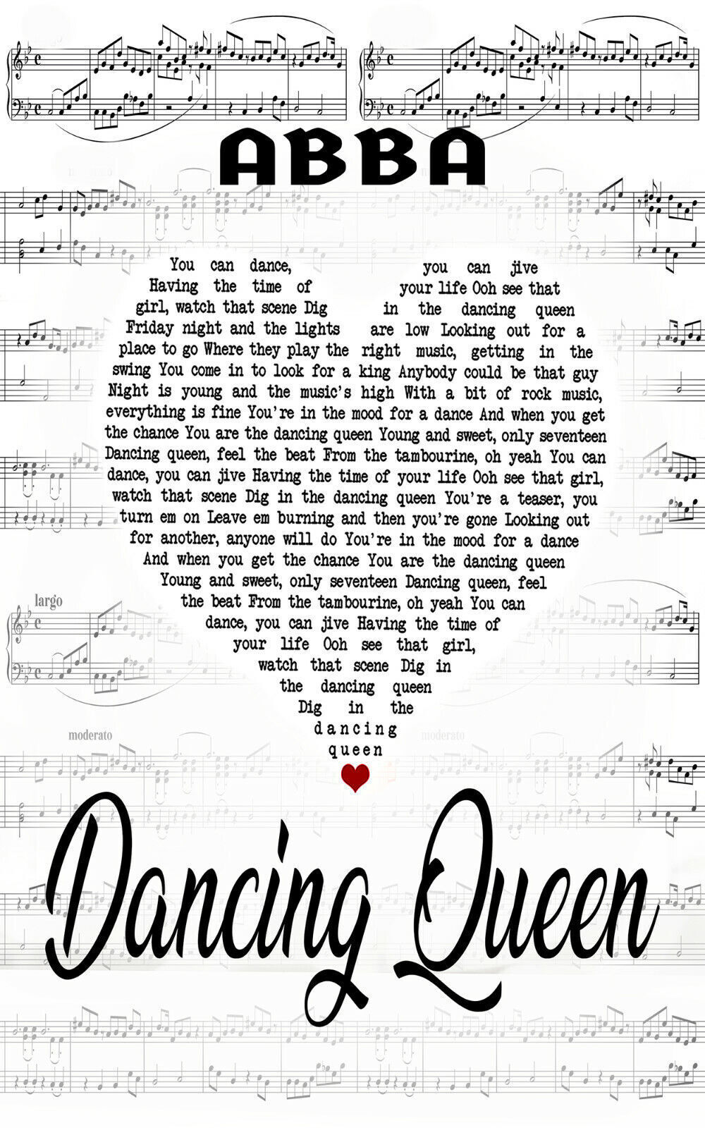 Abba Dancing Queen Song Lyrics Words Canvas Wall Art Print Picture