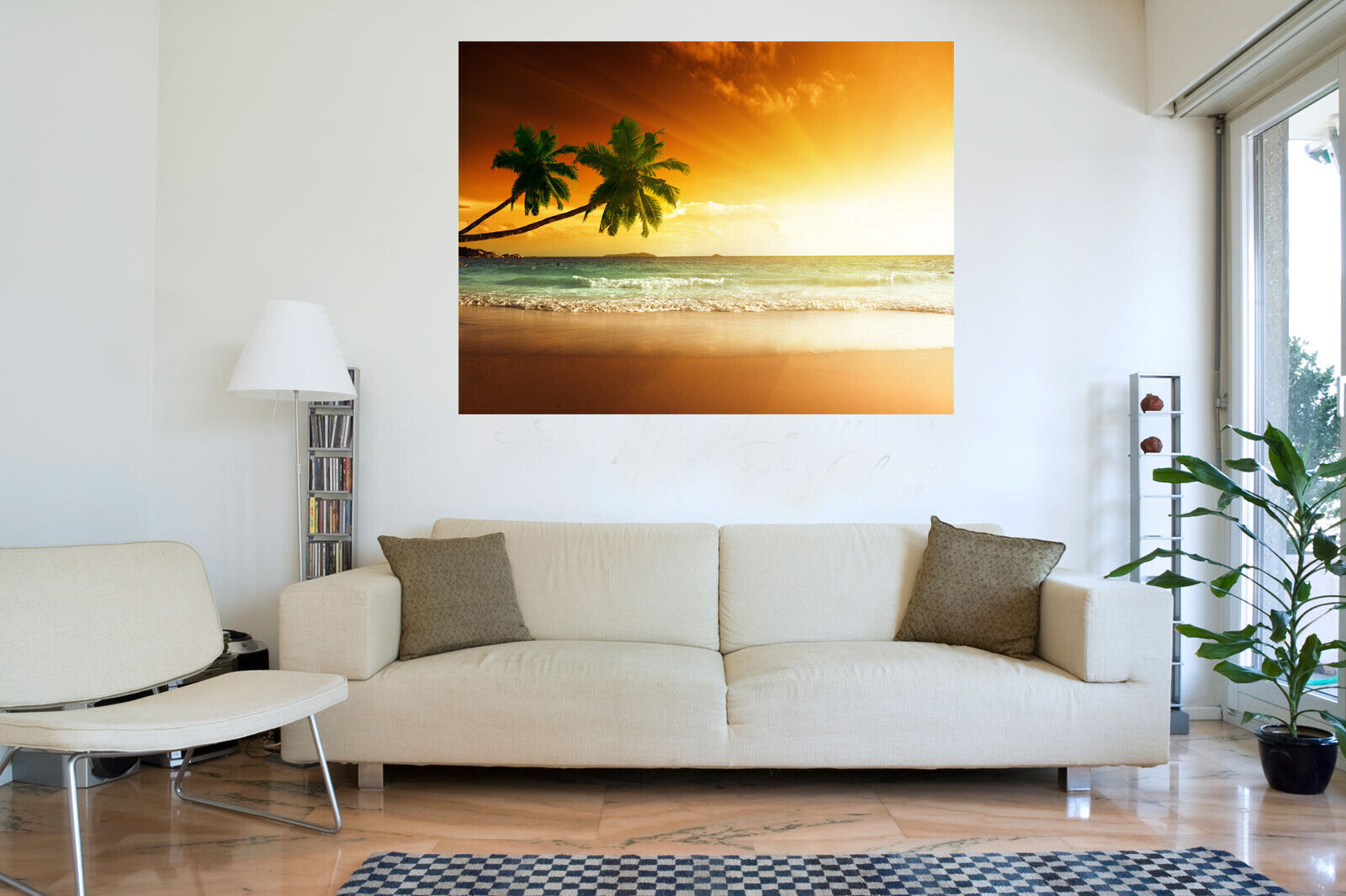 Sunset on the beach of caribbean sea Canvas Wall Art Picture Print