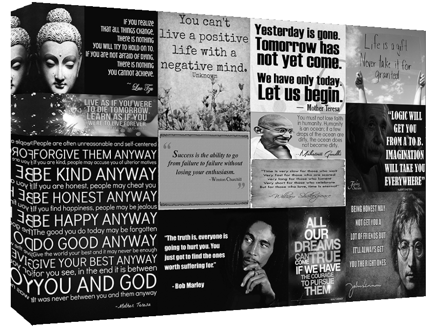 Black & White Positivity Quotes Canvas Wall Art Picture 100% cotton - A1, A2, A0