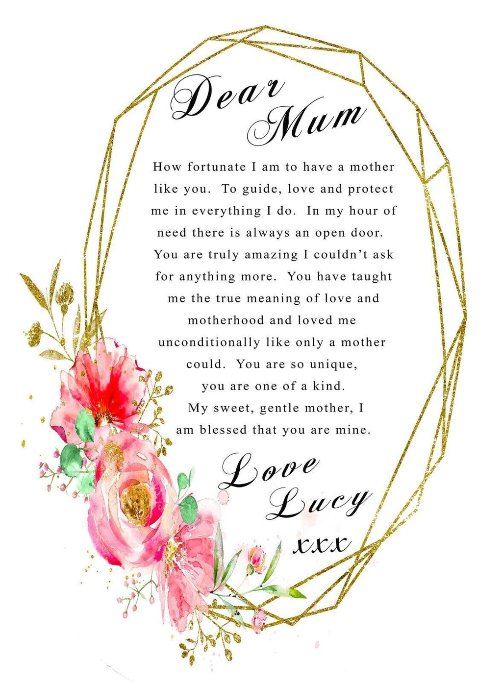 Dear Mum Poem Personalised Canvas Wall Art Picture Print