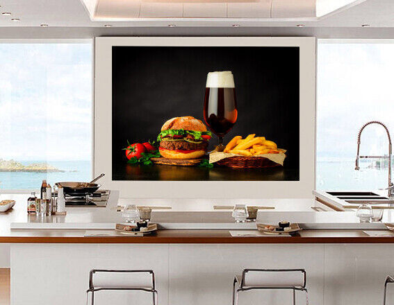 Burgers, Fries and a Beer Kitchen Canvas Wall Art Picture Print