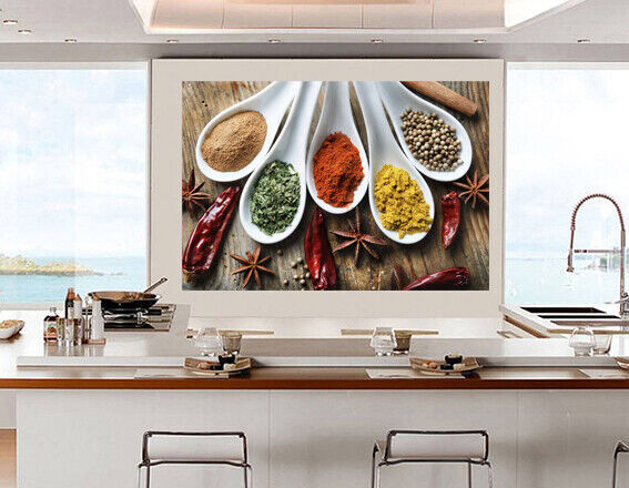 Spices Chillies on Kitchen Table Canvas Wall Art Picture Print