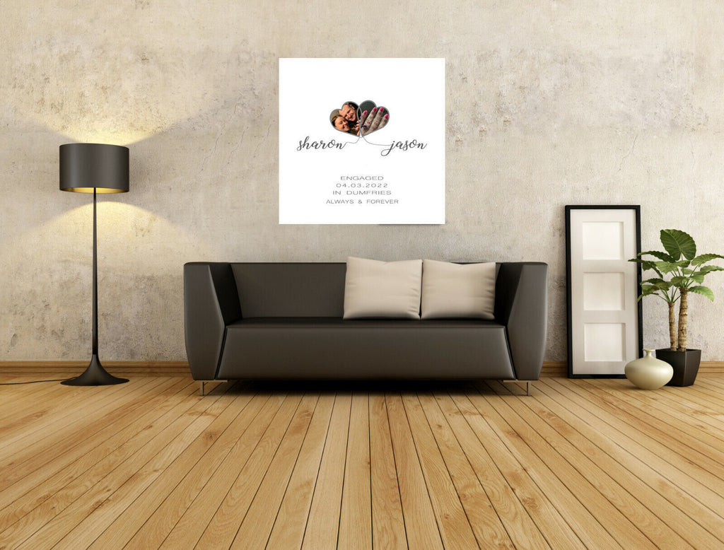 Personalised Photo & Names on Canvas for Engagement Wall Art Print Picture