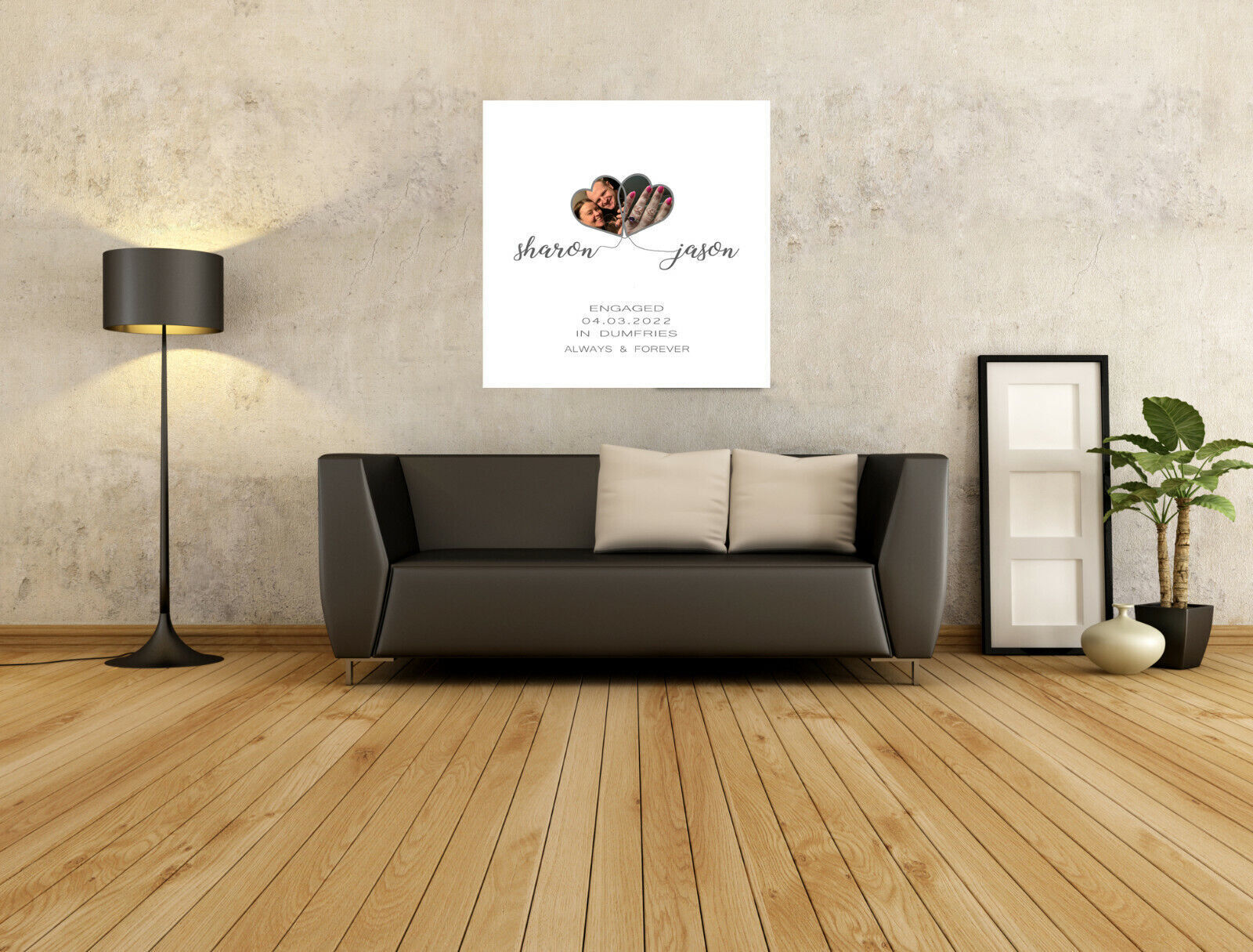 Personalised Photo & Names on Canvas for Engagement Wall Art Print Picture
