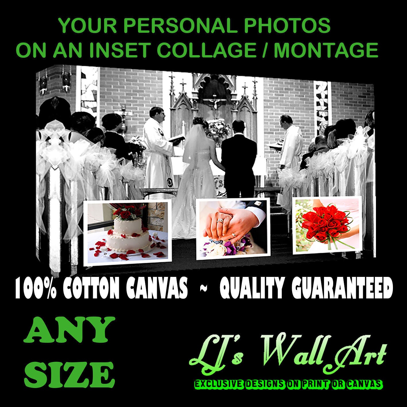 Your Personal Photos Pictures on a canvas INSET collage / Montage  - ANY SIZE