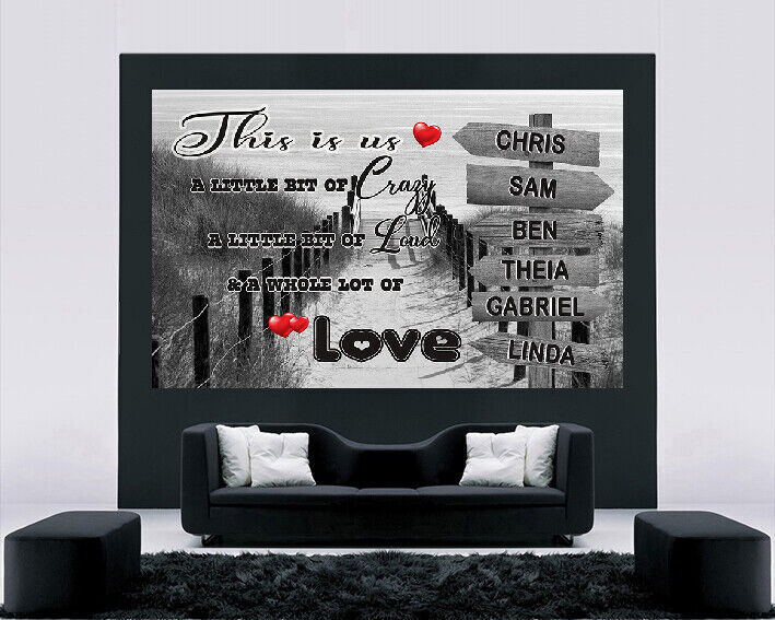 Personalized Personal up to 6 Names on Beach Sign Post Canvas Wall Art Print - 2