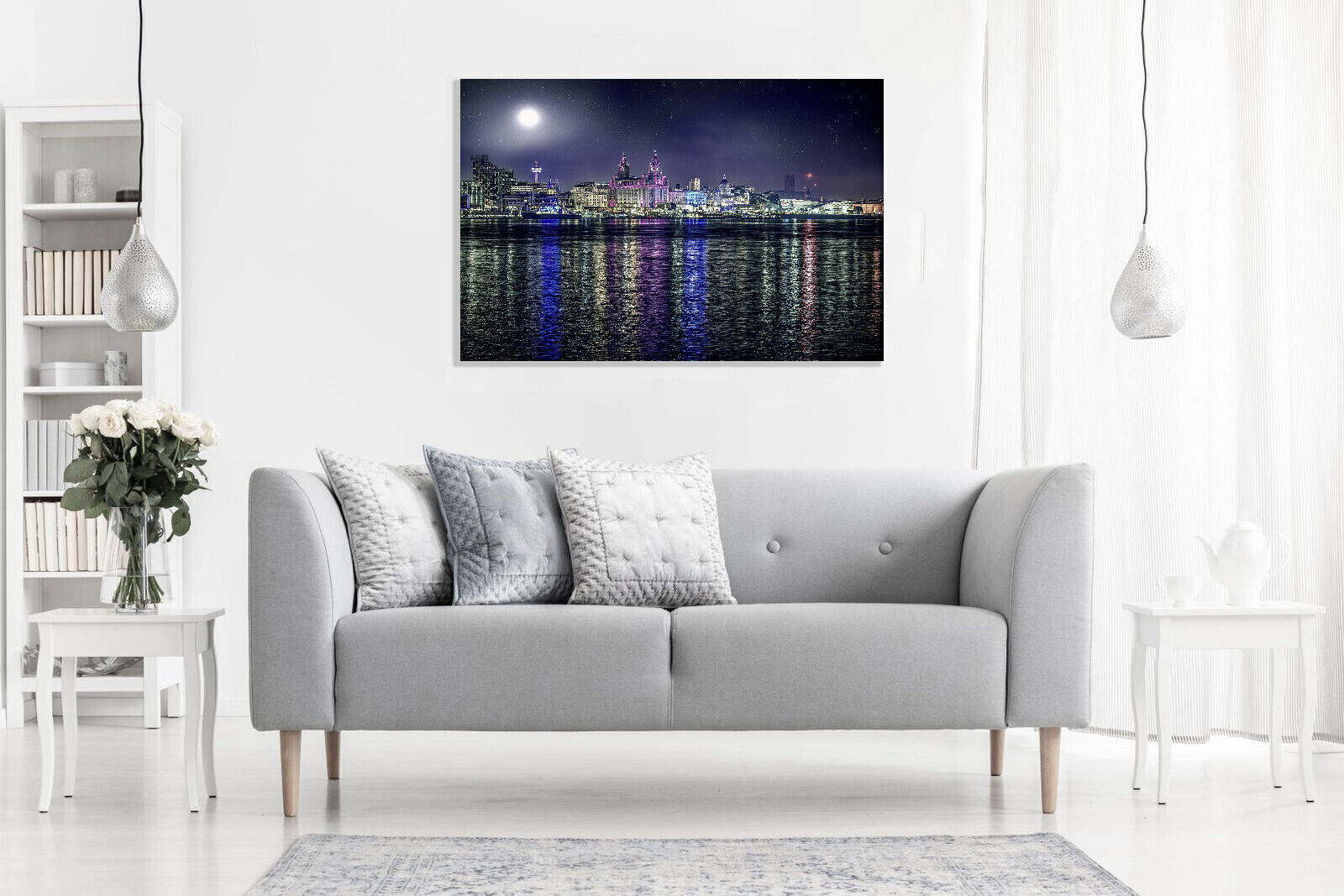 Liverpool Skyline at Night Landscape CANVAS WALL ART Picture Print
