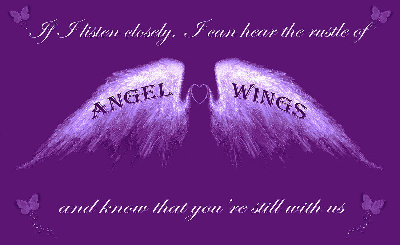 Angel Wings Wall Art Picture 'IF I Listen Closely' Quote Canvas Print Purple