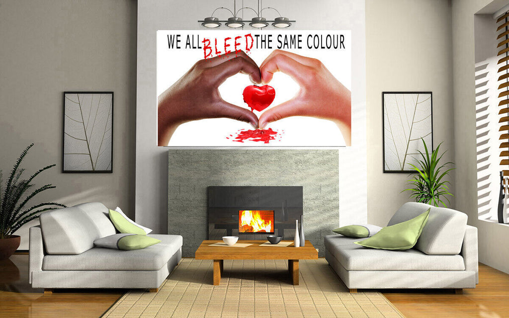 We all bleed the same colour - end racism quote Canvas Wall Art Picture Print