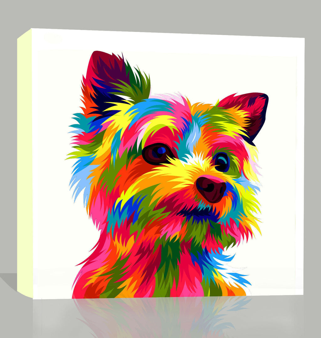 Colourful Yorkshire Terrier Dog Abstract Pop Art Canvas Wall Art Print on white