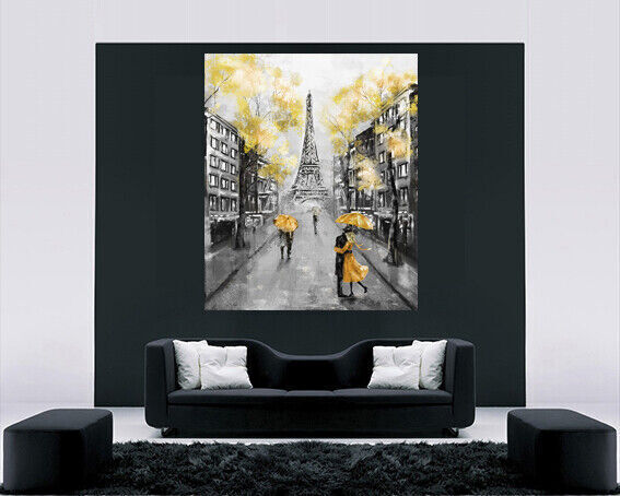 Yellow Black & White Paris Oil Painting Canvas Wall Art Picture Print