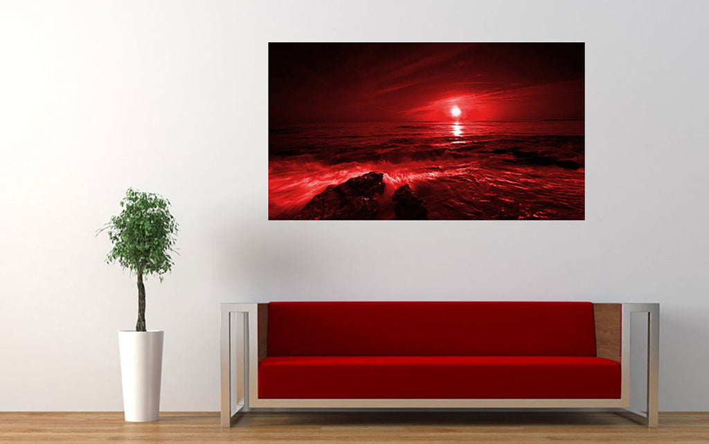 LARGE RED SEASCAPE SEA CANVAS PICTURE WALL ART PICTURE PRINT A1 34" X 20"