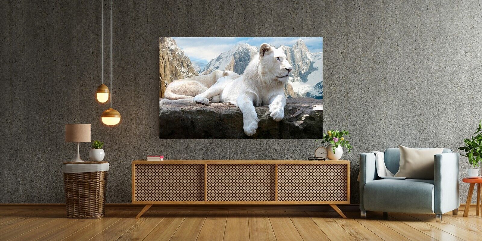 White Mountain Lion Animal Canvas Wall Art Picture Print