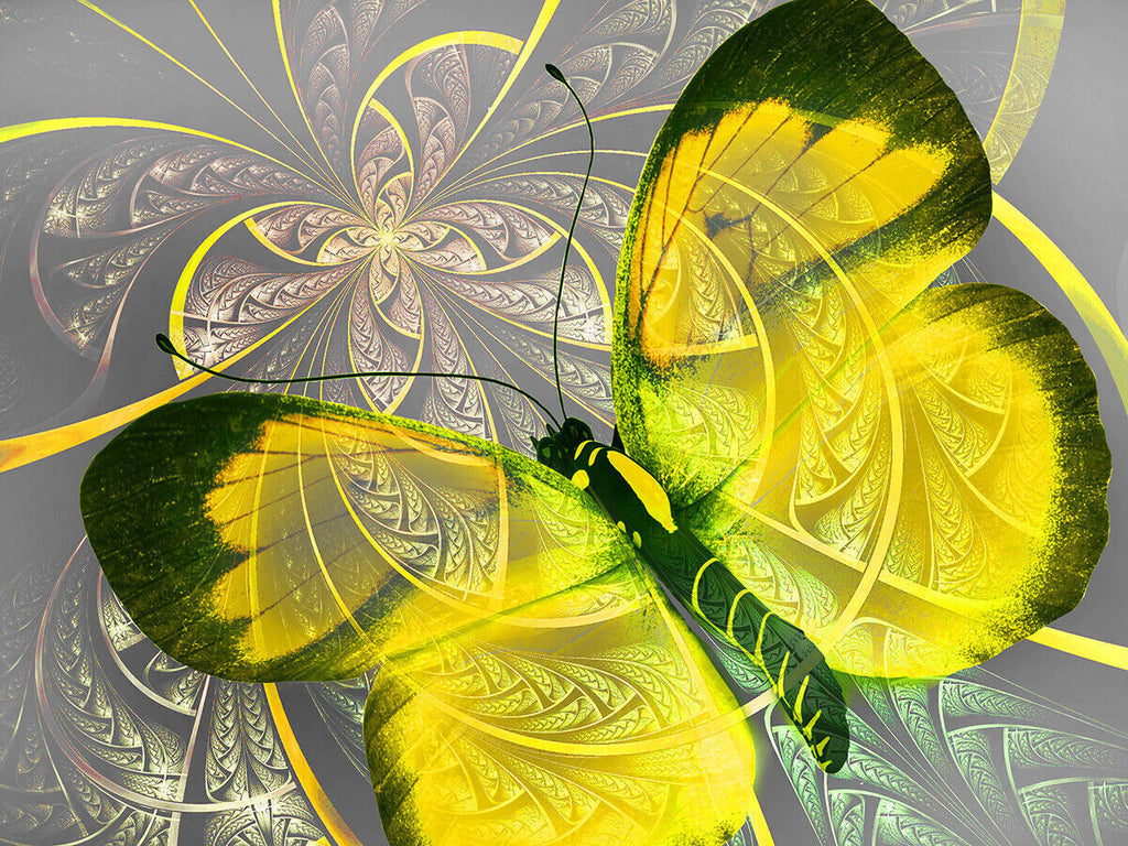 Abstract Canvas Print Floral Butterfly Yellow Grey Unique Wall Art Various Sizes