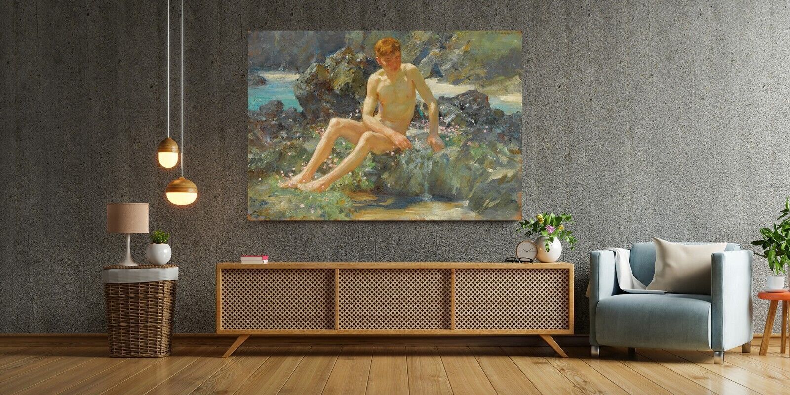 Nude On The Rocks (1927) Henry Scott Painting on Canvas Wall Art Picture Print
