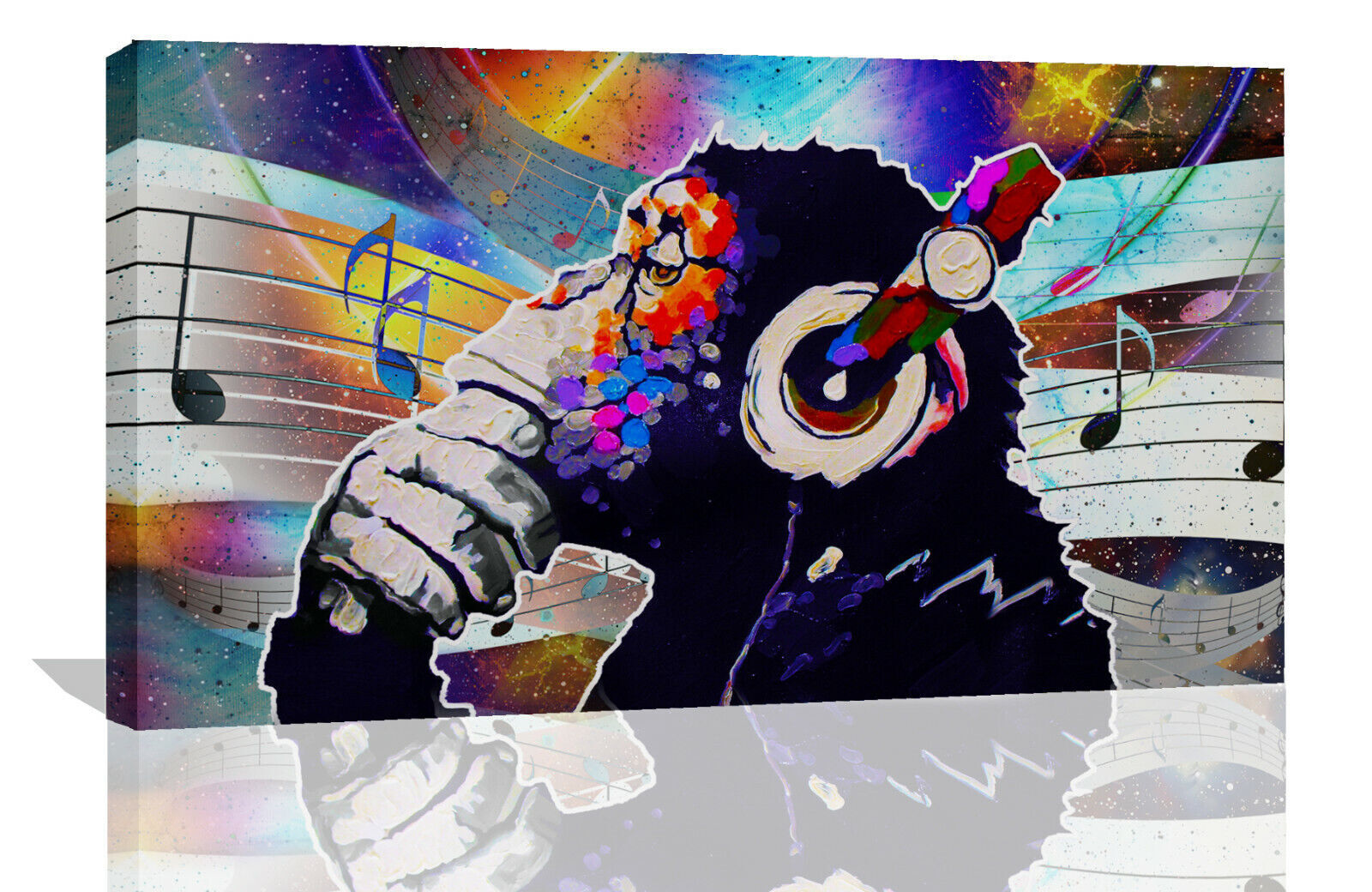 Abstract DJ Music Monkey with headphones Canvas Wall Art Print Picture