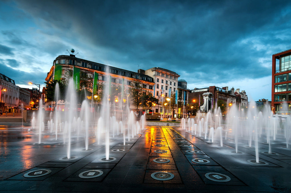 Fountains At Piccadilly Garden In Manchester Canvas Wall Art Picture Print