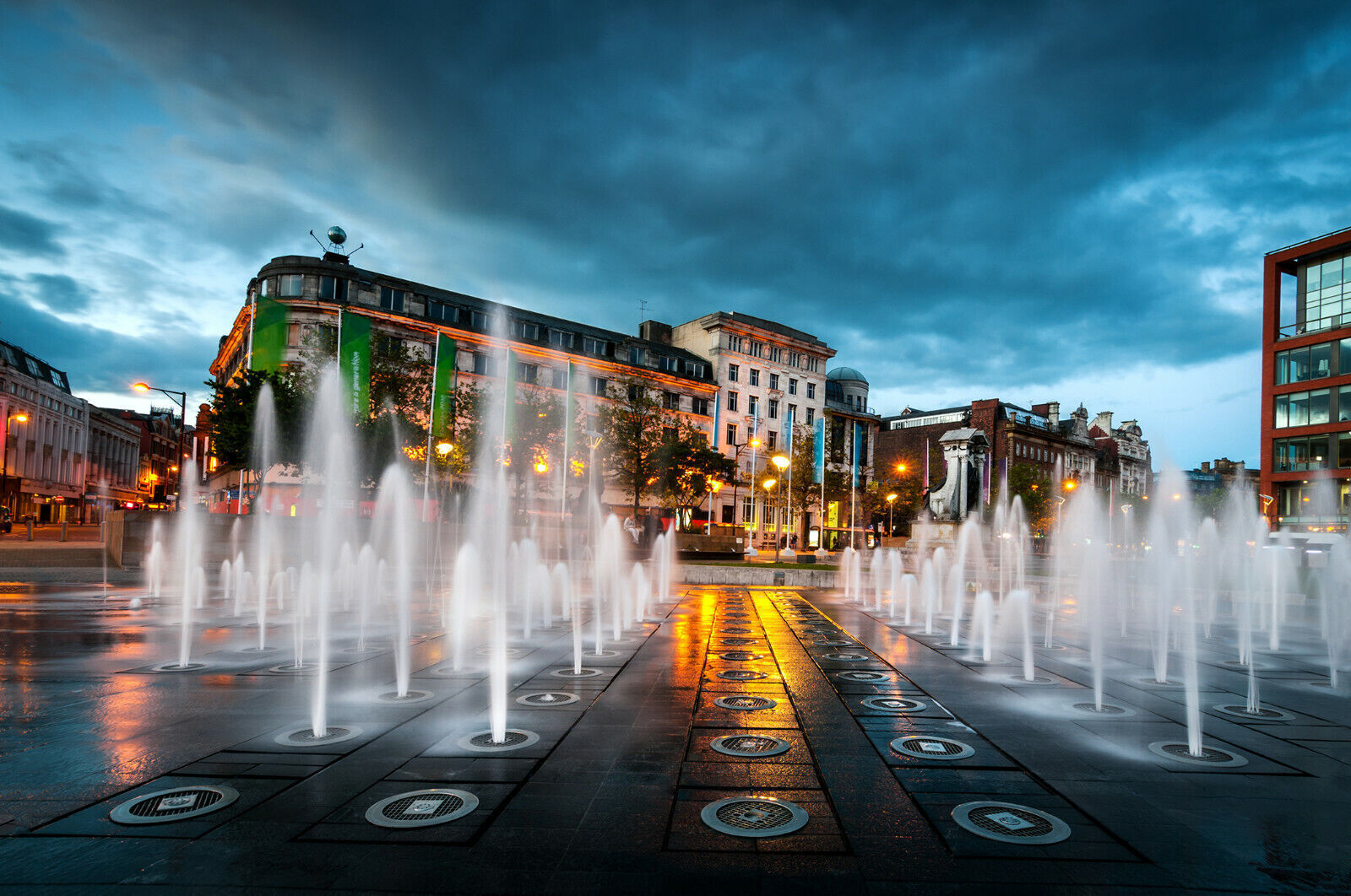Fountains At Piccadilly Garden In Manchester Canvas Wall Art Picture Print