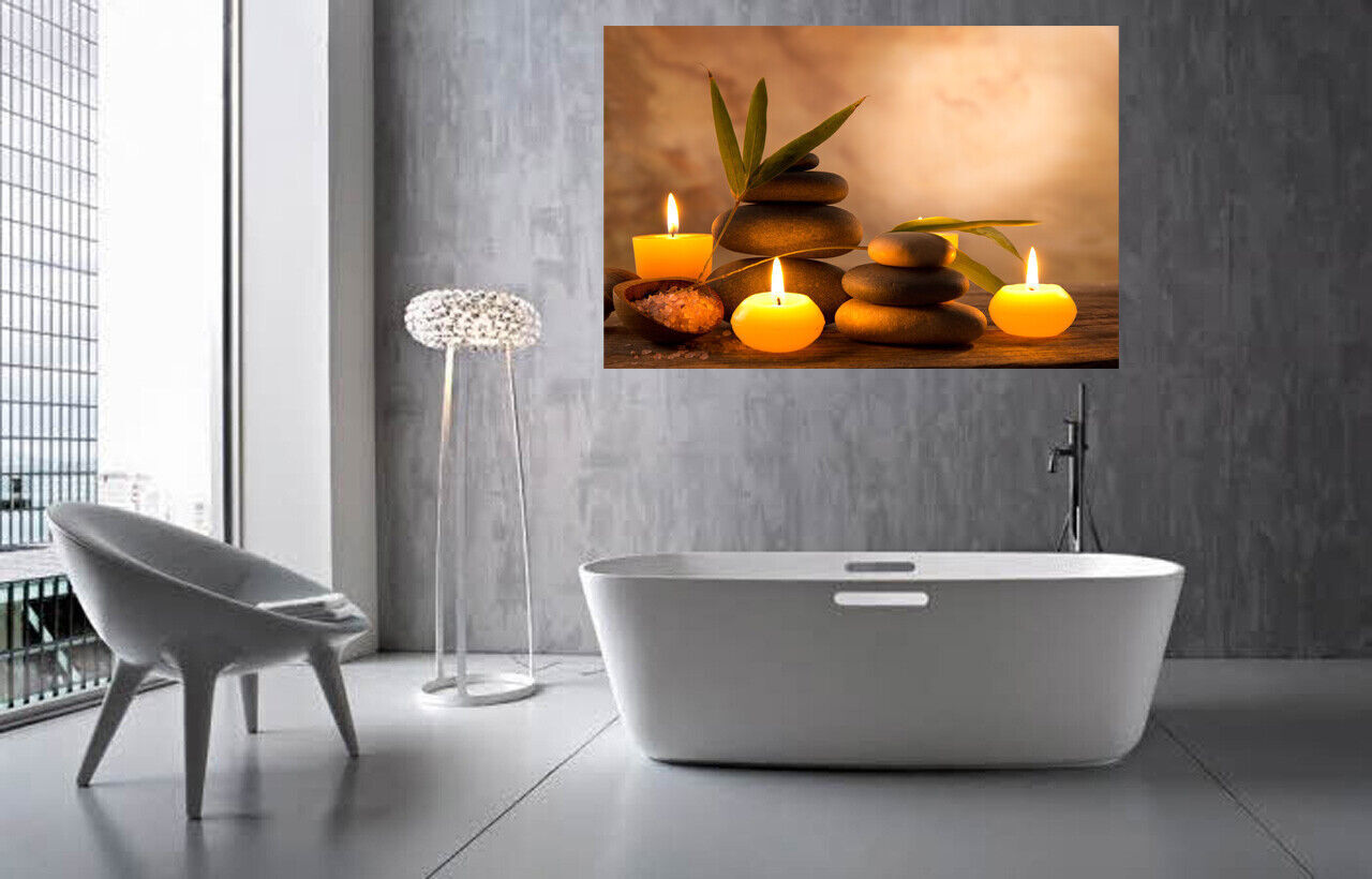 Aromatic Yellow Candles & Zen Stones Canvas Wall Art Picture Print