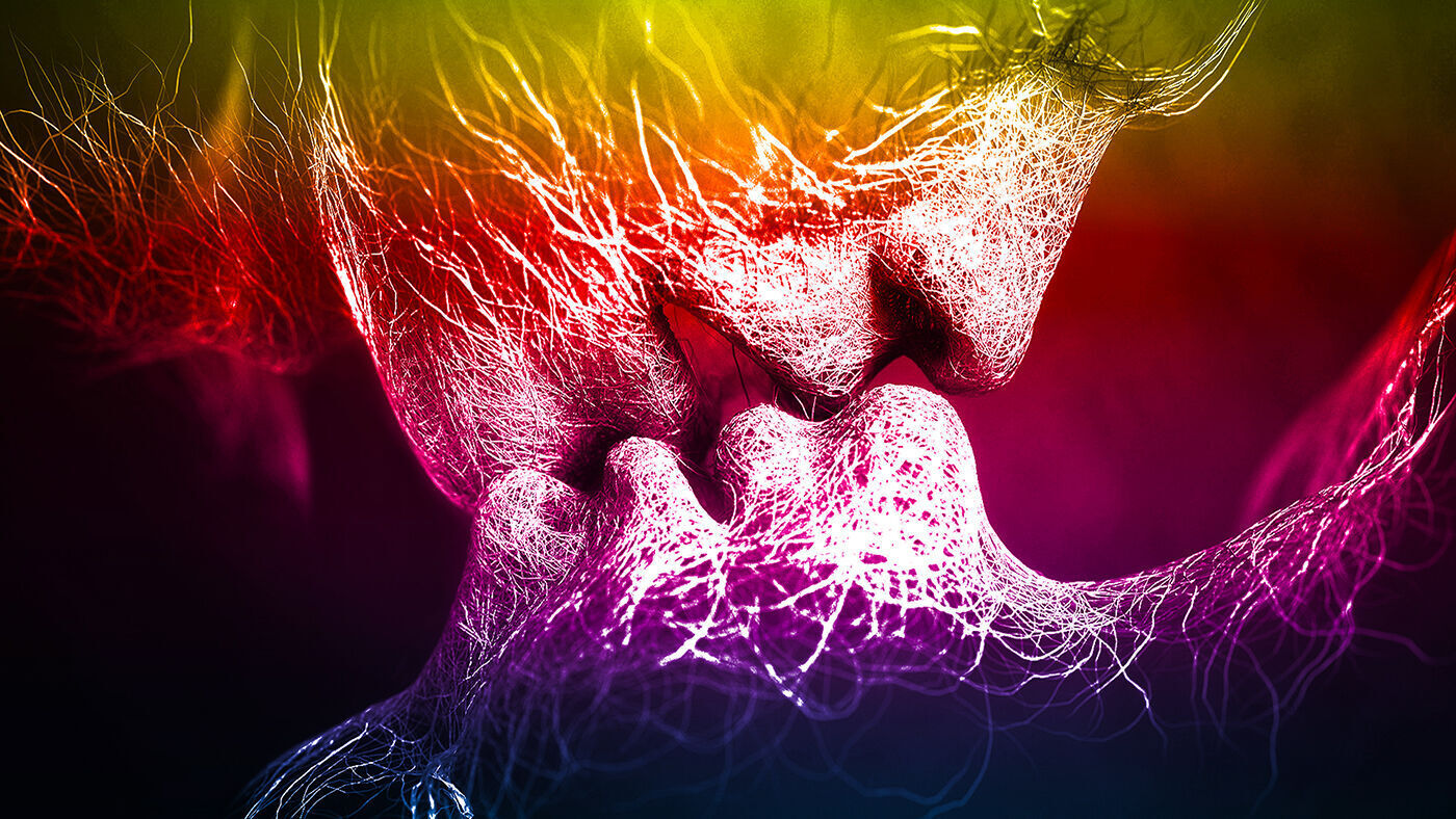 Mulit Coloured Love Kiss Abstract Art on CANVAS WALL ART Picture Print A4 A1 A2