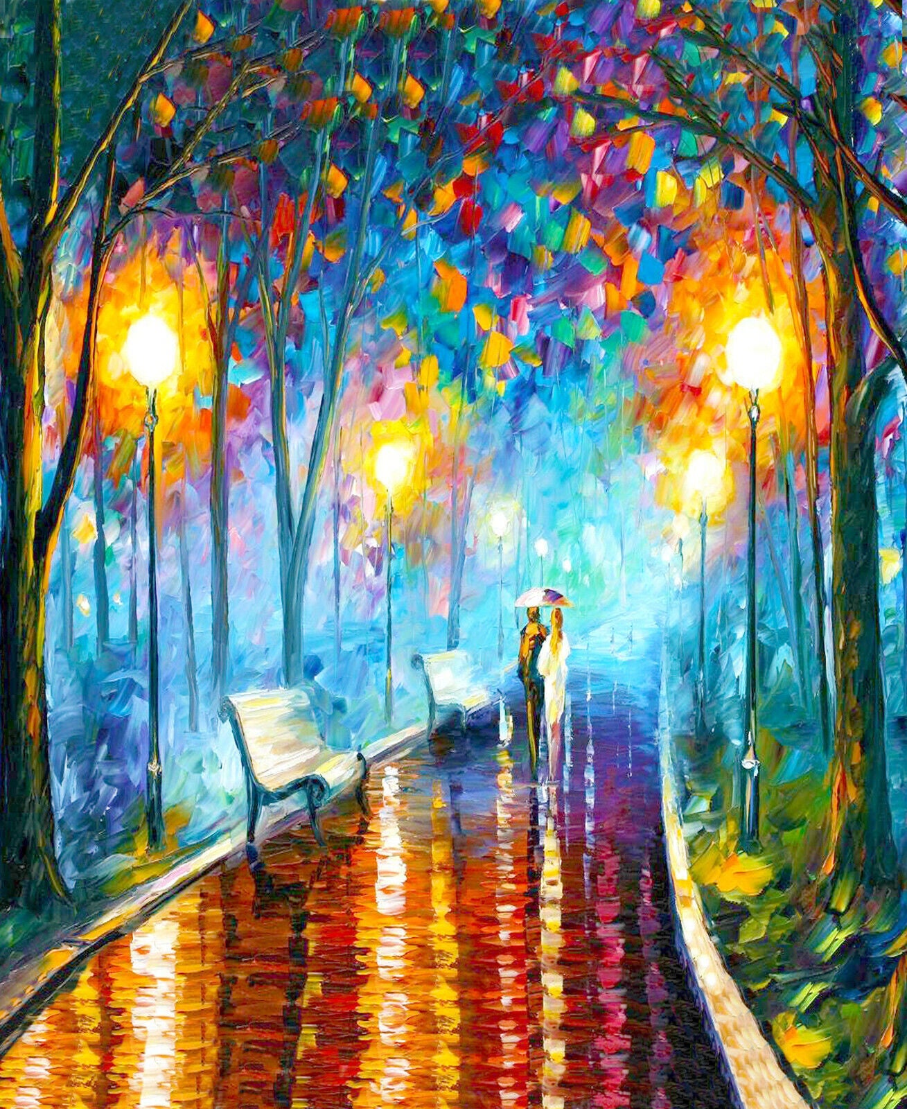 Leonid Afremov Stroll in Park Oil Painting on Canvas Wall Art Picture Print