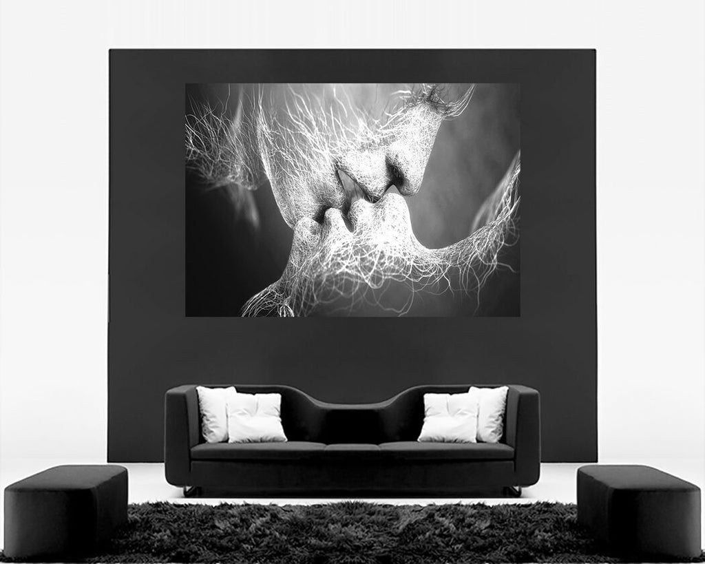 Black & White Love Kiss Abstract Art on CANVAS WALL ART Picture Print A4 A1 A2