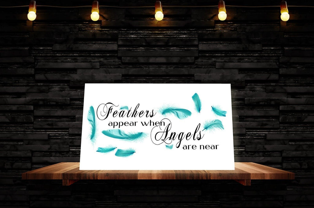 Duck Egg Blue Feathers appear when angels quote Canvas Wall Art Picture Print