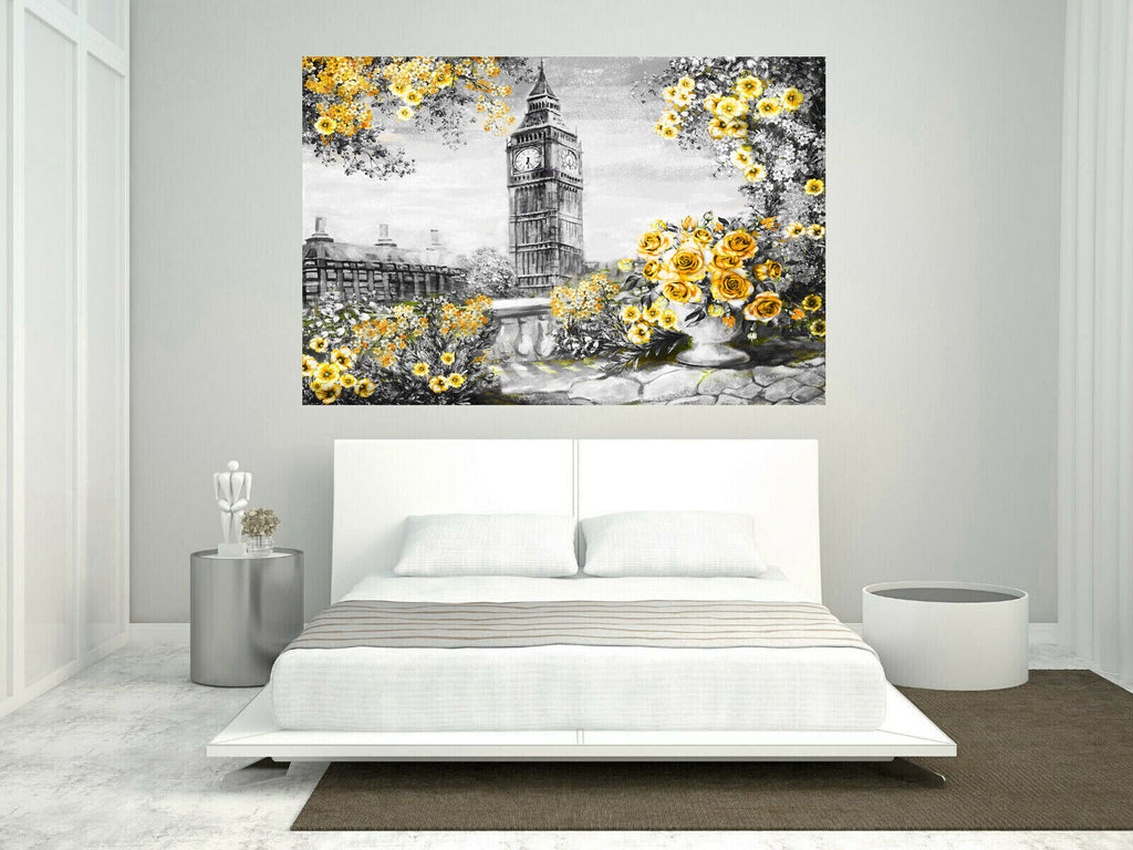 Yellow Summer In London Floral Canvas Wall Art Picture Print