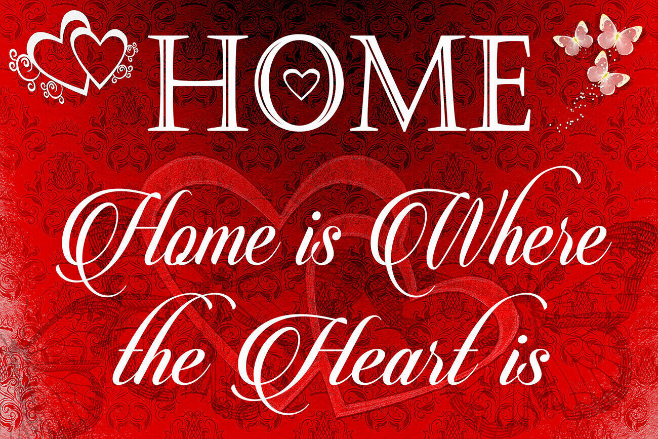 Home is where the heart is quote - Red Canvas Wall Art Picture Print- ALL SIZES