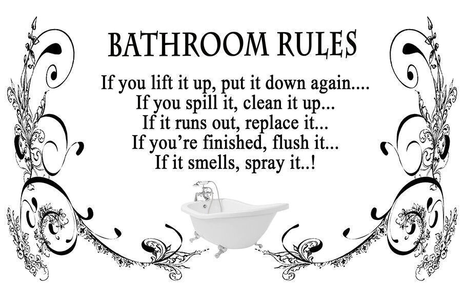 Black & White Bathroom Rules Quote Canvas Wall Art  Picture Print A1, A2, A0