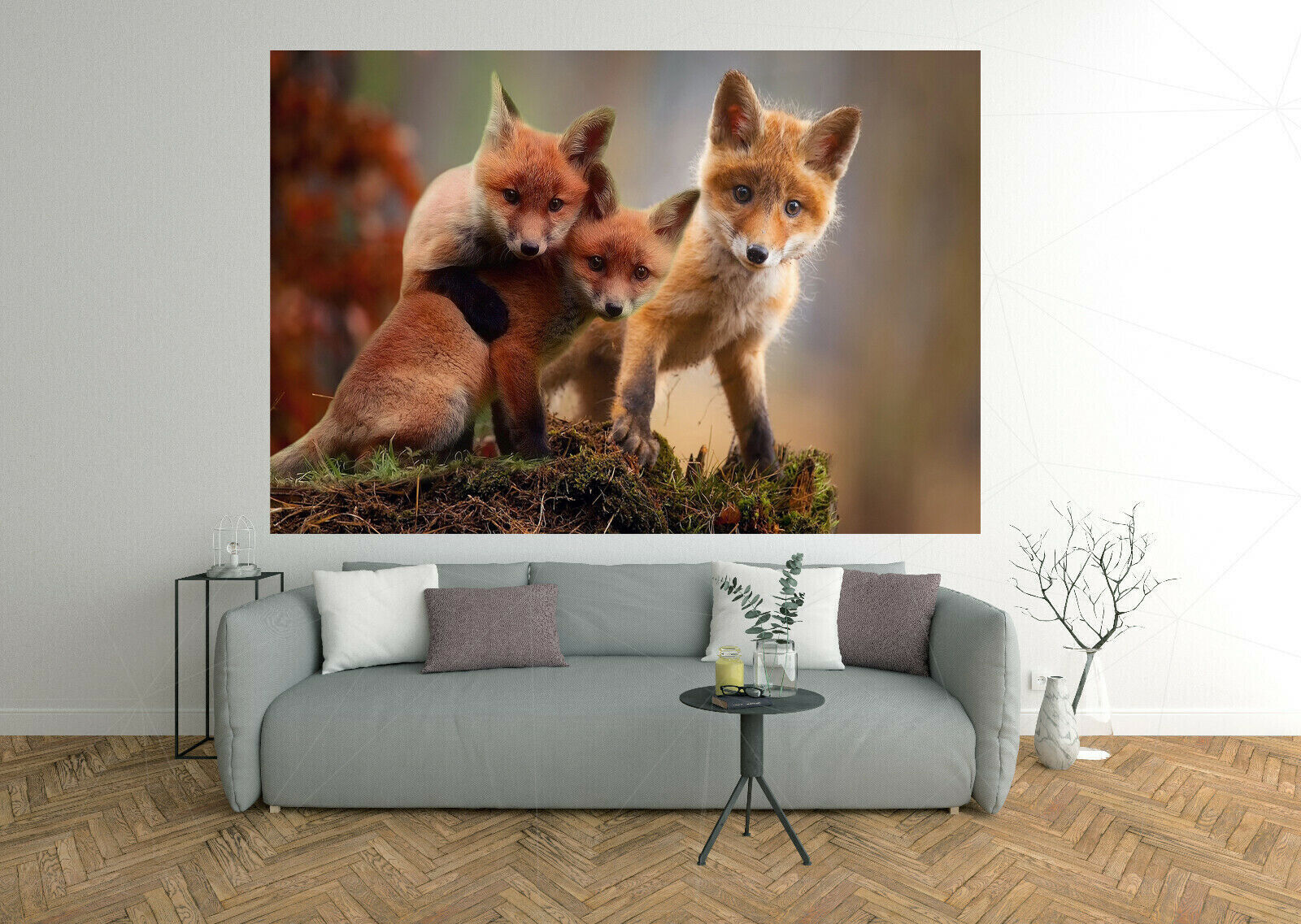 Cute Fox Cubs in Wildlife Autumn Canvas wall art print picture