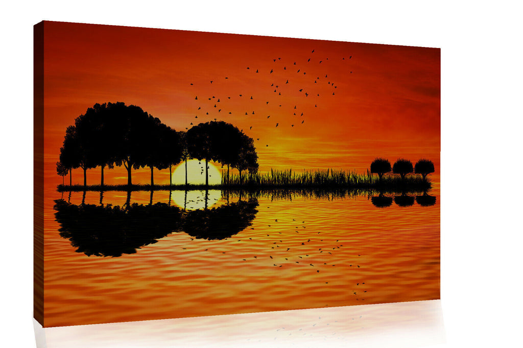 Guitar Island Sunset Seascape CANVAS WALL ART Picture Print