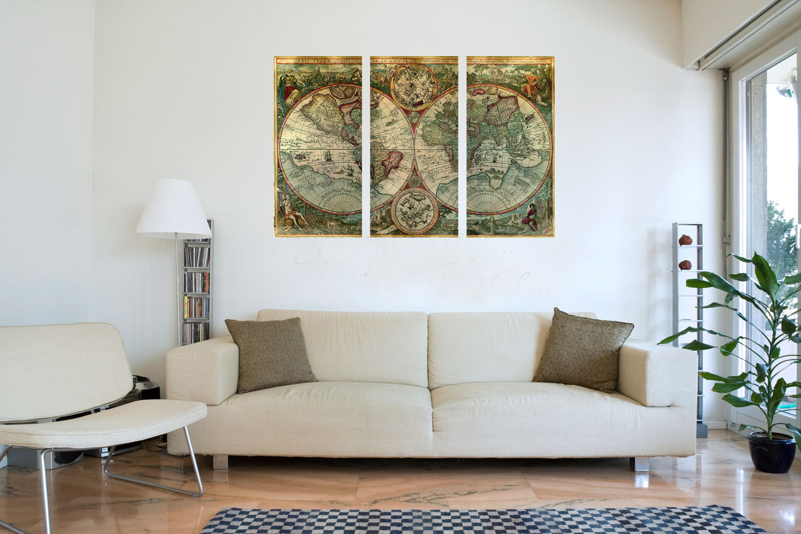 Old World Atlas Latin Maps Flags CANVAS WALL ART PICTURE - 3 PANELS 41" X 26"