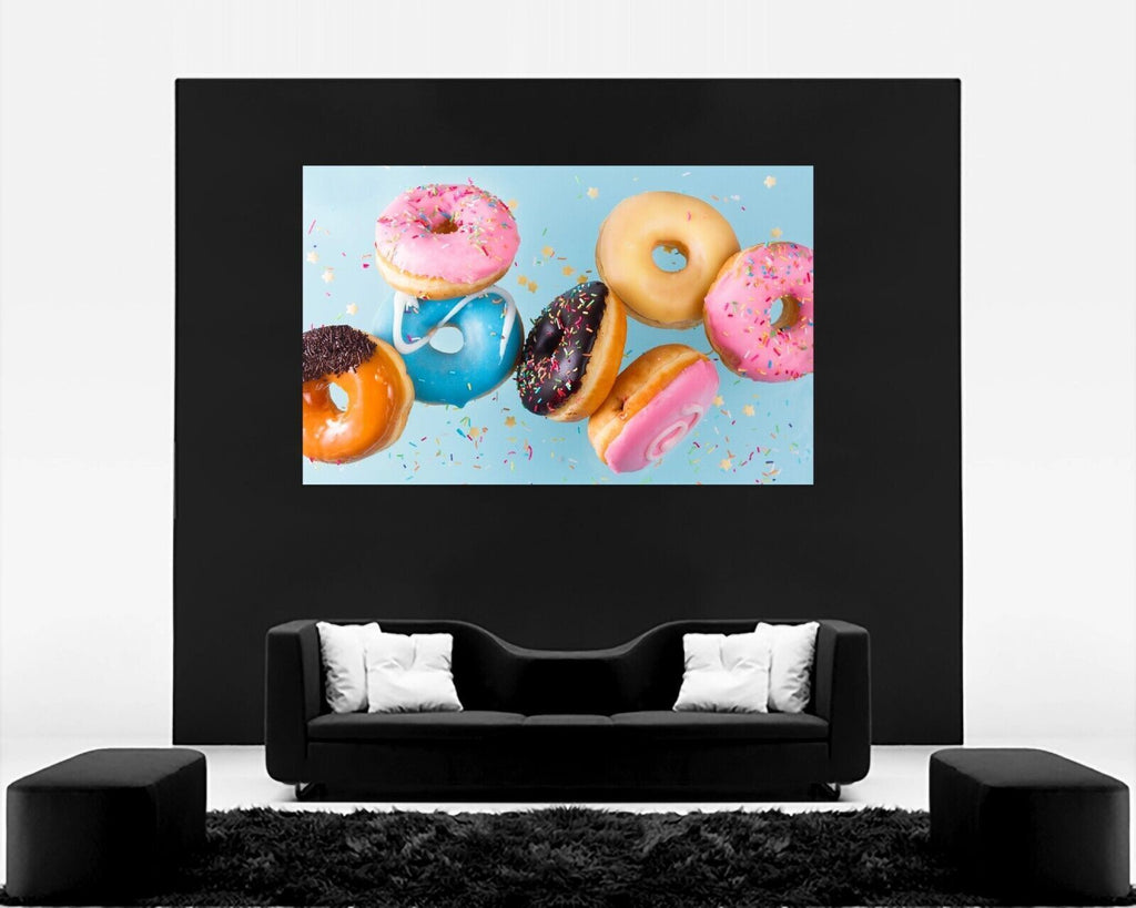 Colourful Brown Pink Blue Doughnut With Cream Food Canvas Wall Art Picture Print