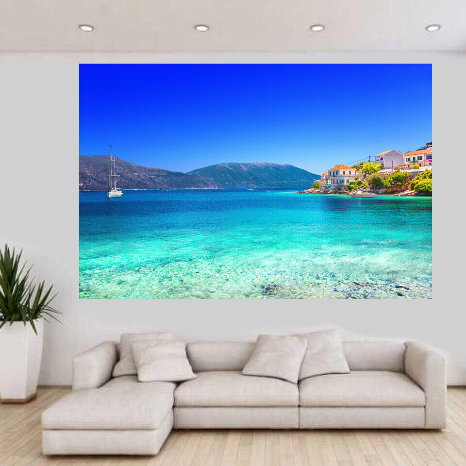 Blue Beach Sea Kefalonia Island Greece CANVAS WALL ART PRINT ARTWORK