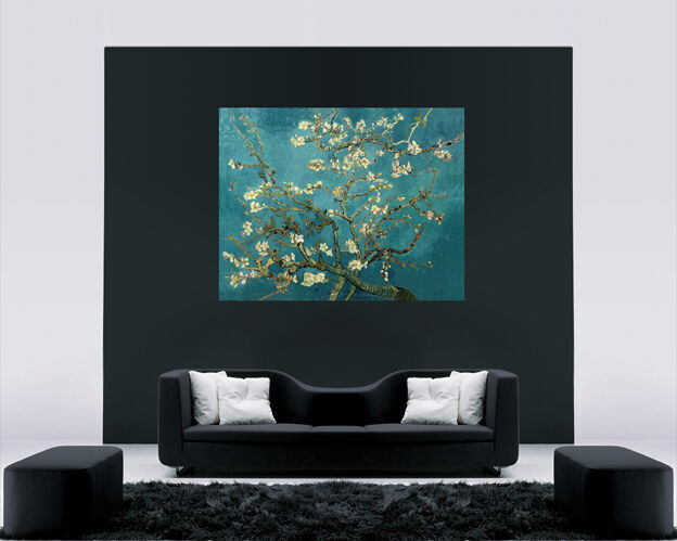 Van Gogh Painting Almond Tree In Blossom Canvas Wall Art Duck Egg Blue 30" x 20"