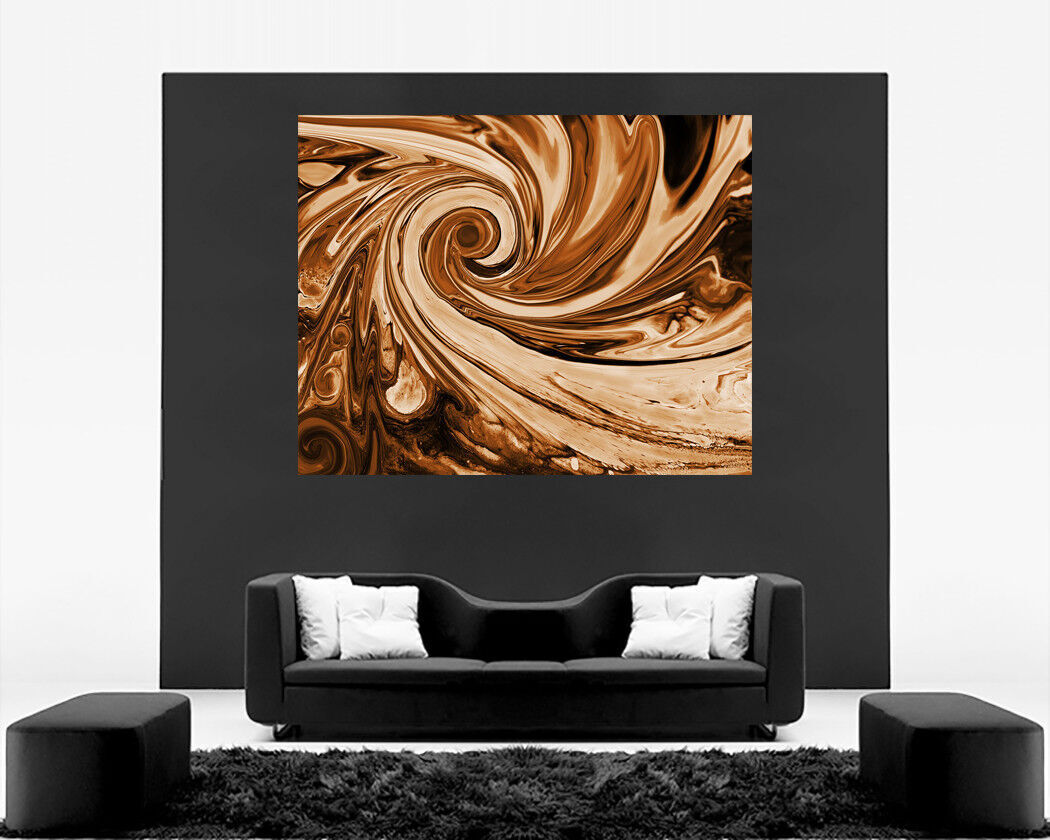 Modern Brown Tones Spiral Swirl Abstract Canvas Wall Art Print Picture