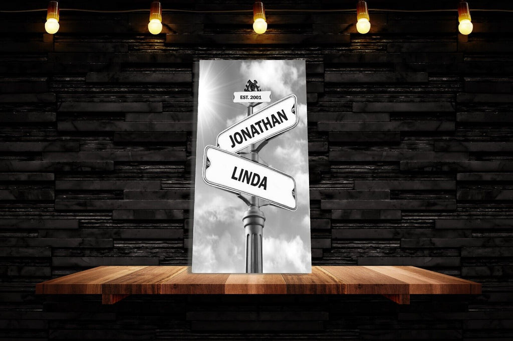 Personalised Couples Names Wedding Date Street Sign Canvas Wall Art Print
