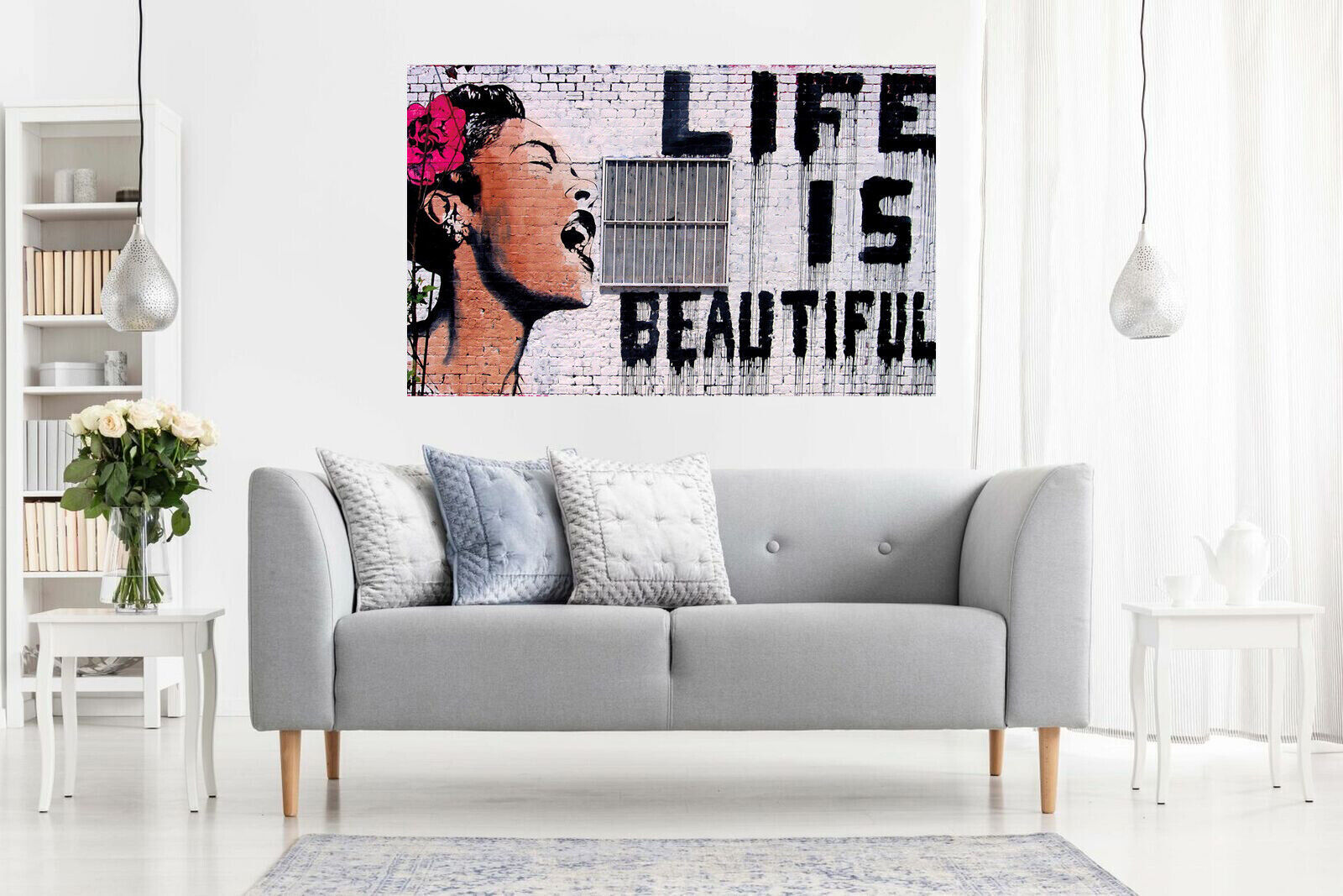 BANKSY Life is Beautiful CANVAS WALL ART PICTURE PRINT