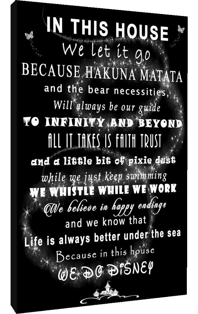 We Let It Go Disney Quote on CANVAS WALL ART Picture Print Black & White